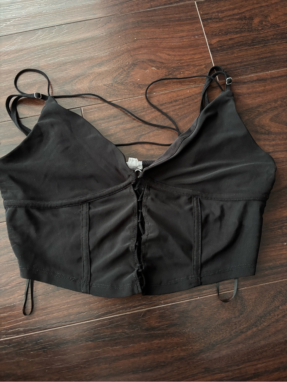 Garage Black Lace-Up Bustier Crop Top